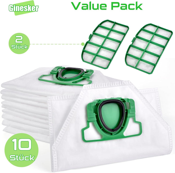 Staubsaugerbeutel für Vorwerk Kobold VK200 FP200 10 Stück Staubbeutel und 2 Motorschutzfilter Microv