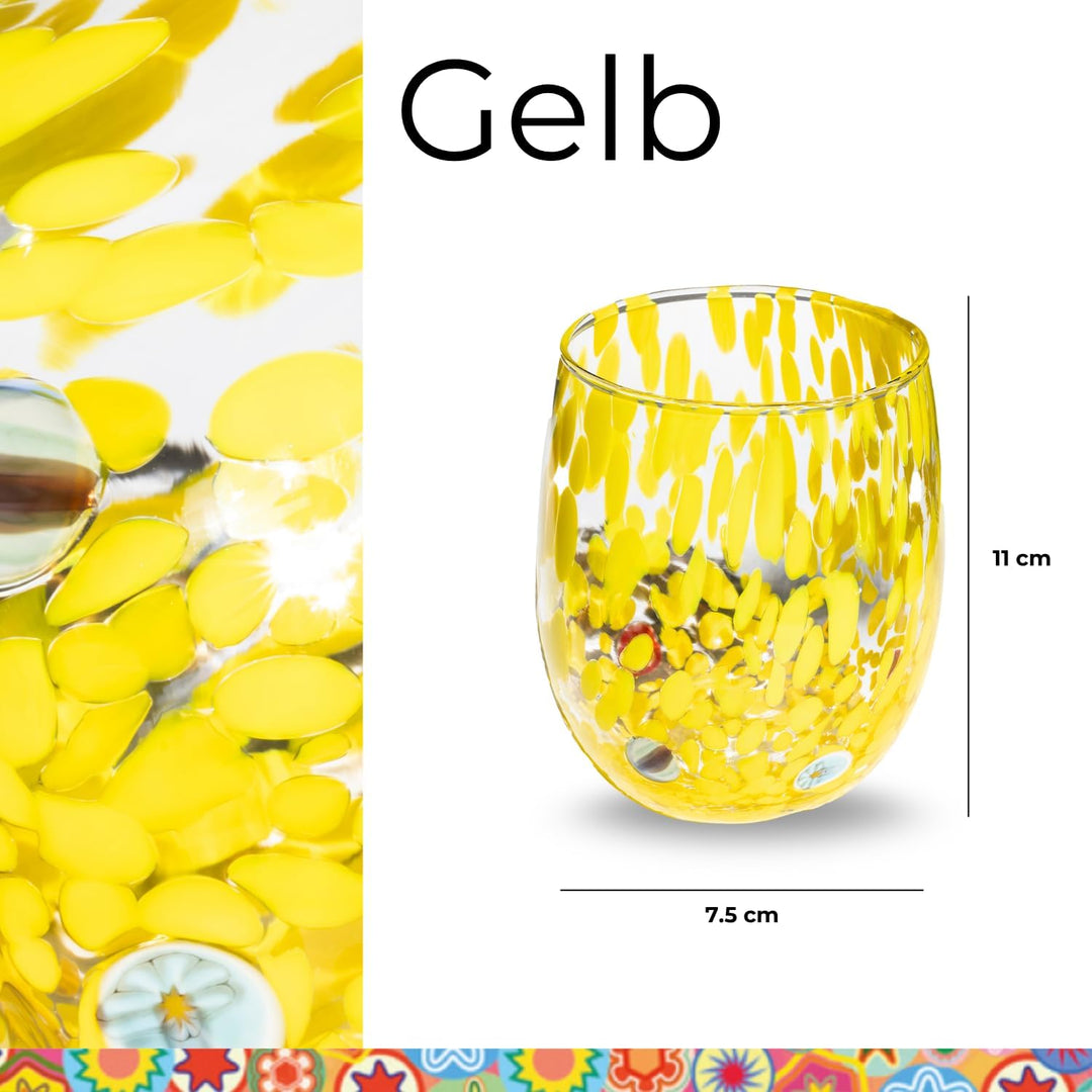 Gocce di Murano Set mit 6 Regenbogen-Gläsern, aus mundgeblasenem Muranoglas, 240 ml, handgefertigt,