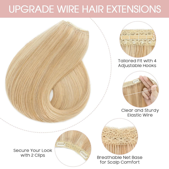 Extensions Echthaar mit Gummiband, Silk-co Wire in Extensions Aschblond Highlights Bleichblond 65g,