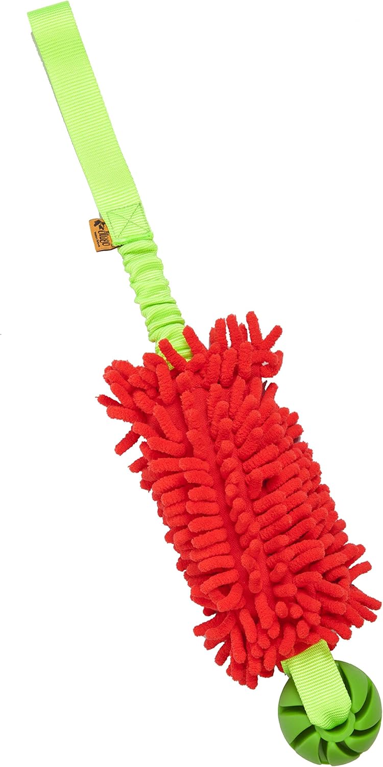 Dingo Mop Bungee Rot Mikrofaser mit Vanille Duft Ball Hundespielzeug Agility Apporte zum Spielen Tau