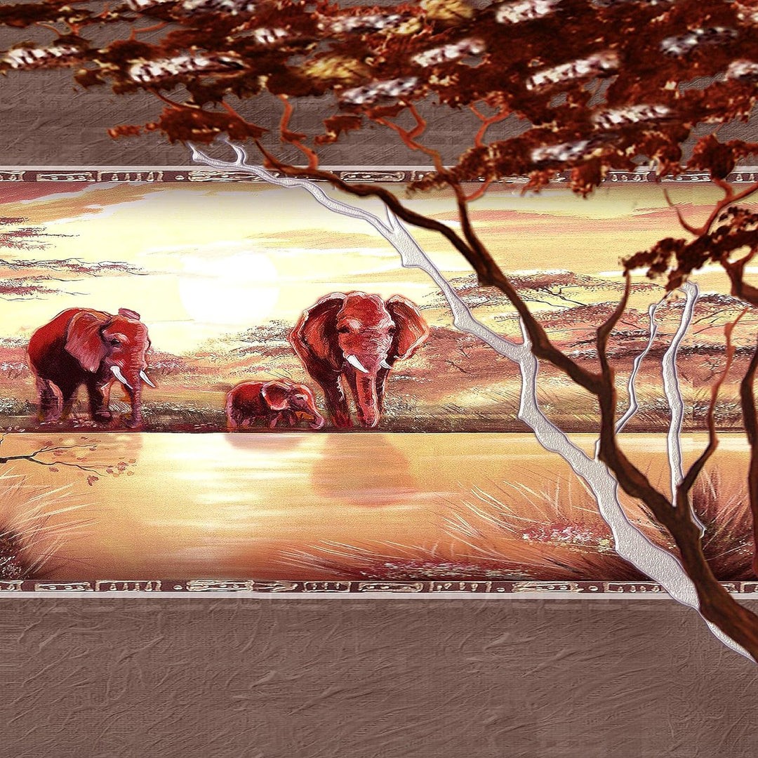 Runa Art Wandbilder Afrika Elefant 5 Teilig Bild auf Vlies Leinwand Deko Wohnzimmer Schlafzimmer Sav