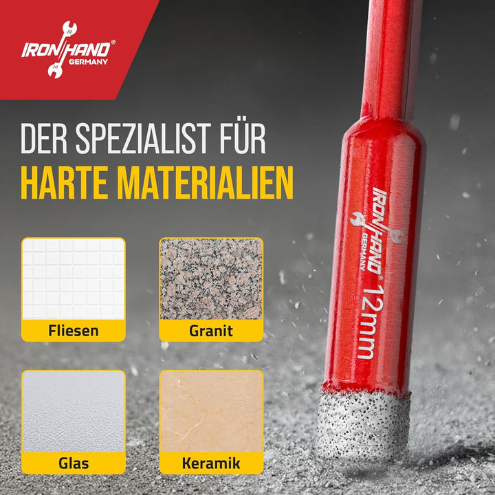 4er Fliesenbohrer Set - 6mm, 8mm, 10mm, 12mm - Lochsäge, Bohrer für Fliesen, Granit, Porzellan, Marm