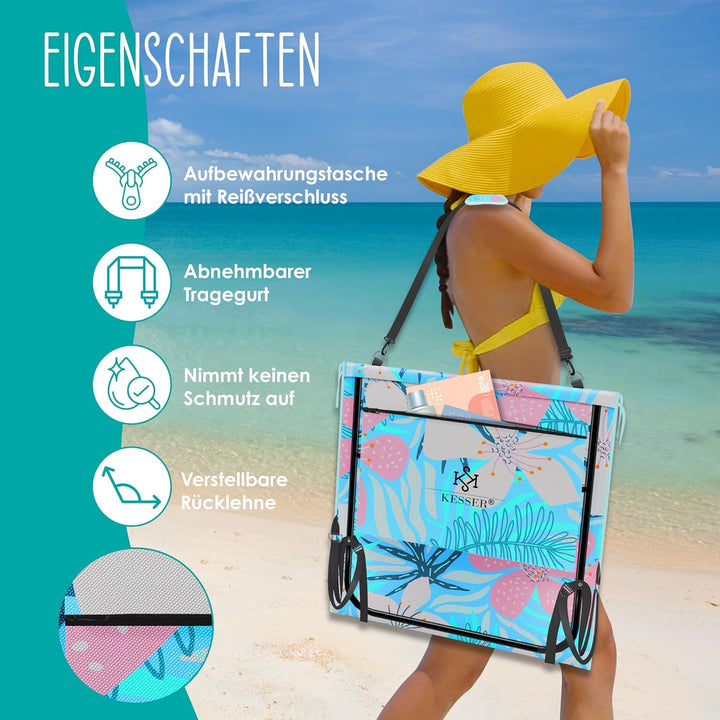 KESSER® Klappbare Strandmatte mit Verstellbarer Rückenlehne – Faltbare Strandliege mit Tragegurt, wa
