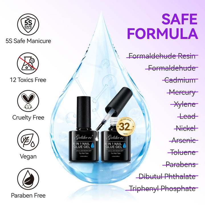 Gelike ec Nail Glue Extra Strong Duo 6 in1 Nagelkleber für Kunstnägel Nagelkleber für Tips Press on