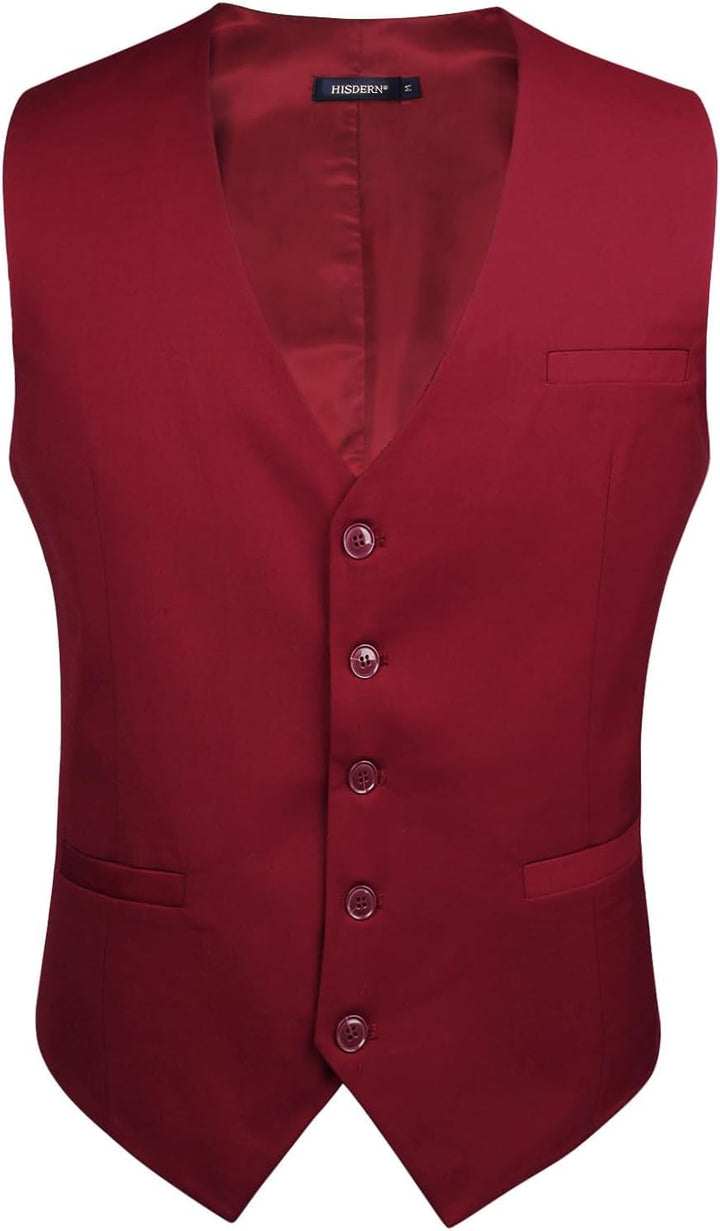 HISDERN Herren Formale Hochzeit Party Weste Baumwolle Einfarbig Weste M Burgund, M Burgund