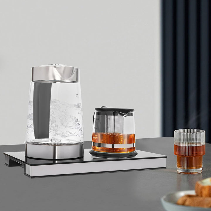 Elektrischer Wasserkocher Set 2-in-1 1500W – Glas Edelstahl Doppel Kettle 2.5L + 1L LCD Touch Temper