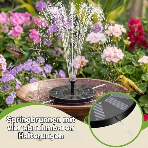 AISITIN 2PCS Solarbrunnen für Draussen mit 6 Düsen und 4 Stützstangen | 1,5W Solar Springbrunnen für