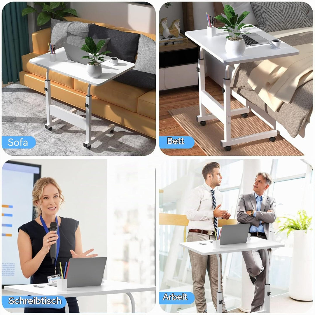 Laptoptisch mit Rollen, 60x40cm Computertisch Laptoptisch Höhenverstellbarer 69-90cm, Schreibtisch C