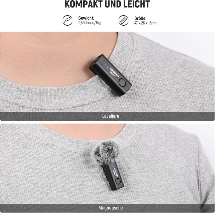 NEEWER Kabelloses Lavalier Mikrofon Set für USB C, Mini Ansteckmikrofon mit Geräuschunterdrückung un