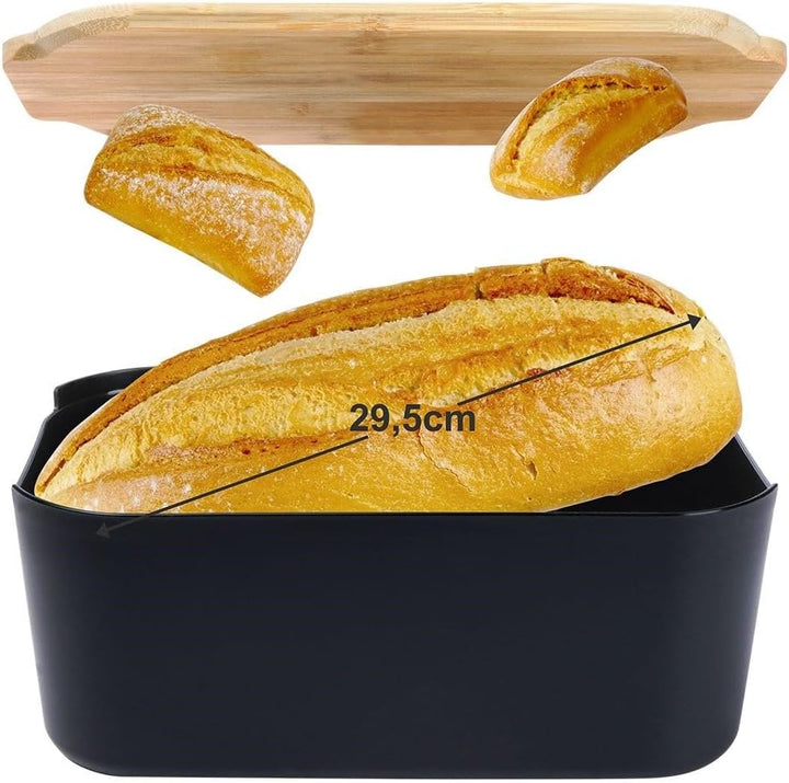 Vilde Brotkasten mit Holzbrett Schwarz - Brotkorb - Brotbox - Brotbehälter - brottopf zum aufbewahre
