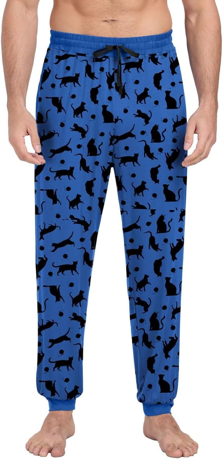 PrinStory Schlafanzughosen Für Herren Lang Pyjamahose Mit Taschen Elastischem Bund Schlafhose Lounge