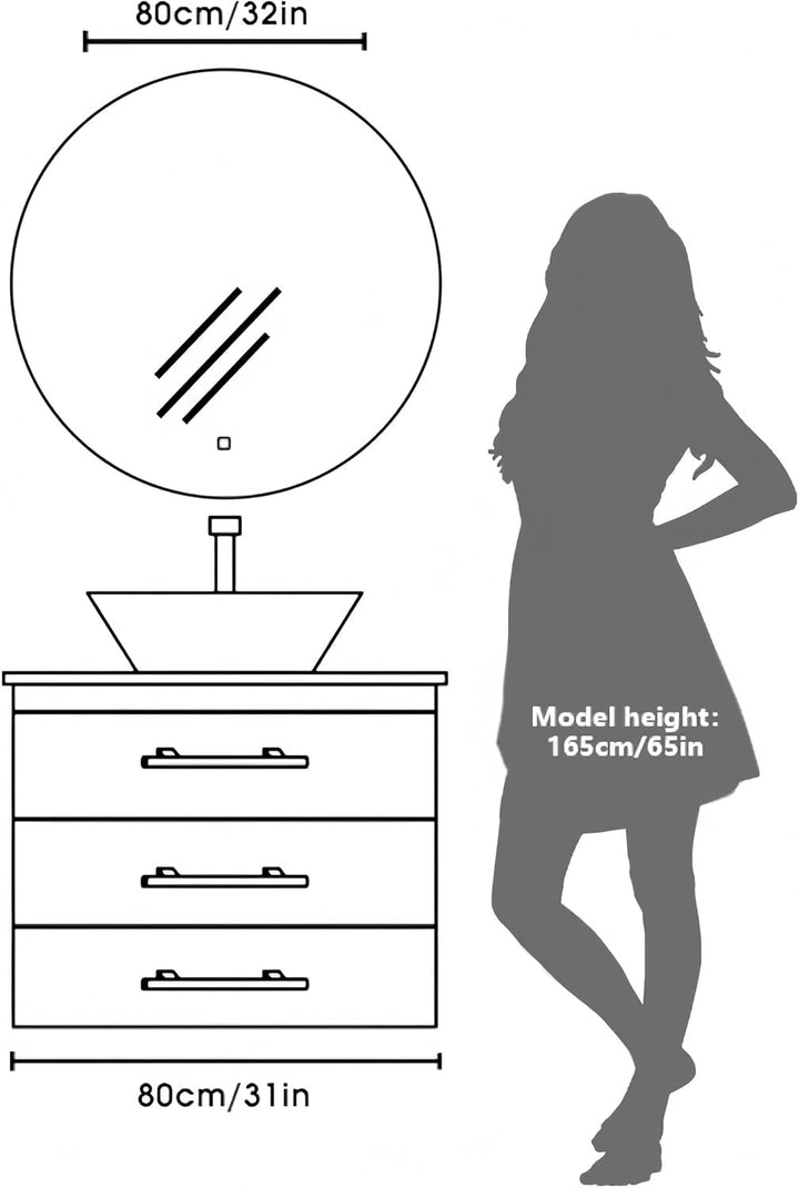 Rund Badezimmer Wandspiegel, Badspiegel Mit Beleuchtung, 79cm Spiegel mit LED Licht, Touch Schalter