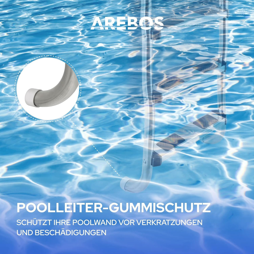 Arebos Edelstahl Poolleiter | inkl. Kunststoffbolzen, Flanschrohr und Montagematerial | 2 Montagemög