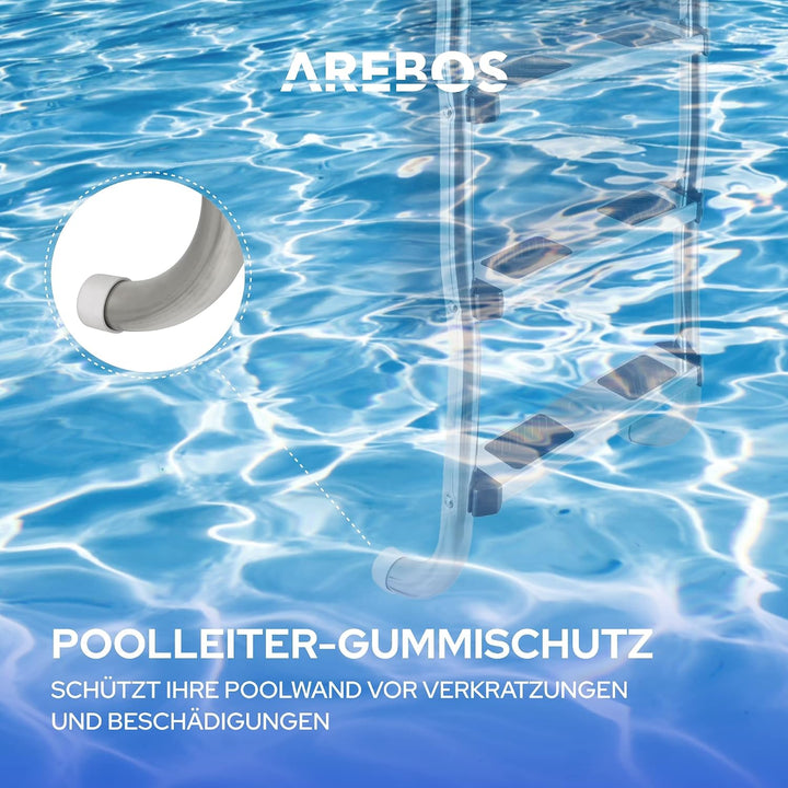 Arebos Edelstahl Poolleiter | inkl. Kunststoffbolzen, Flanschrohr und Montagematerial | 2 Montagemög