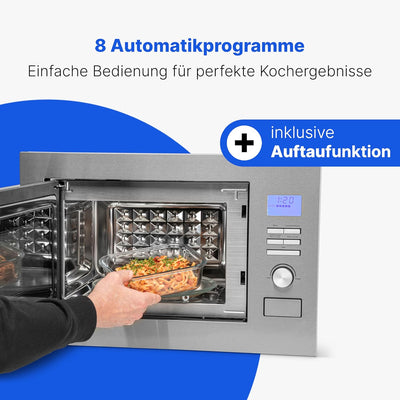 Bomann MWG 3001 H EB, 3 in 1- Einbau-Mikrowelle mit Grill und Heissluft, LCD-Display, 8 Automatikpro