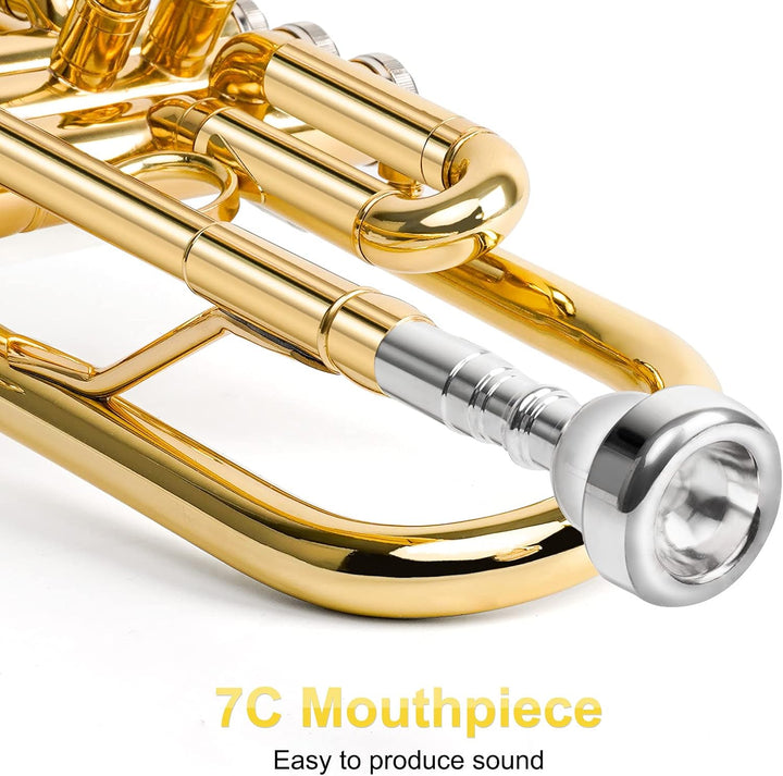 Vangoa Bb Trompete Set, Gold Standard Messingtrompete für Anfänger mit 7C Mundstück, Gold