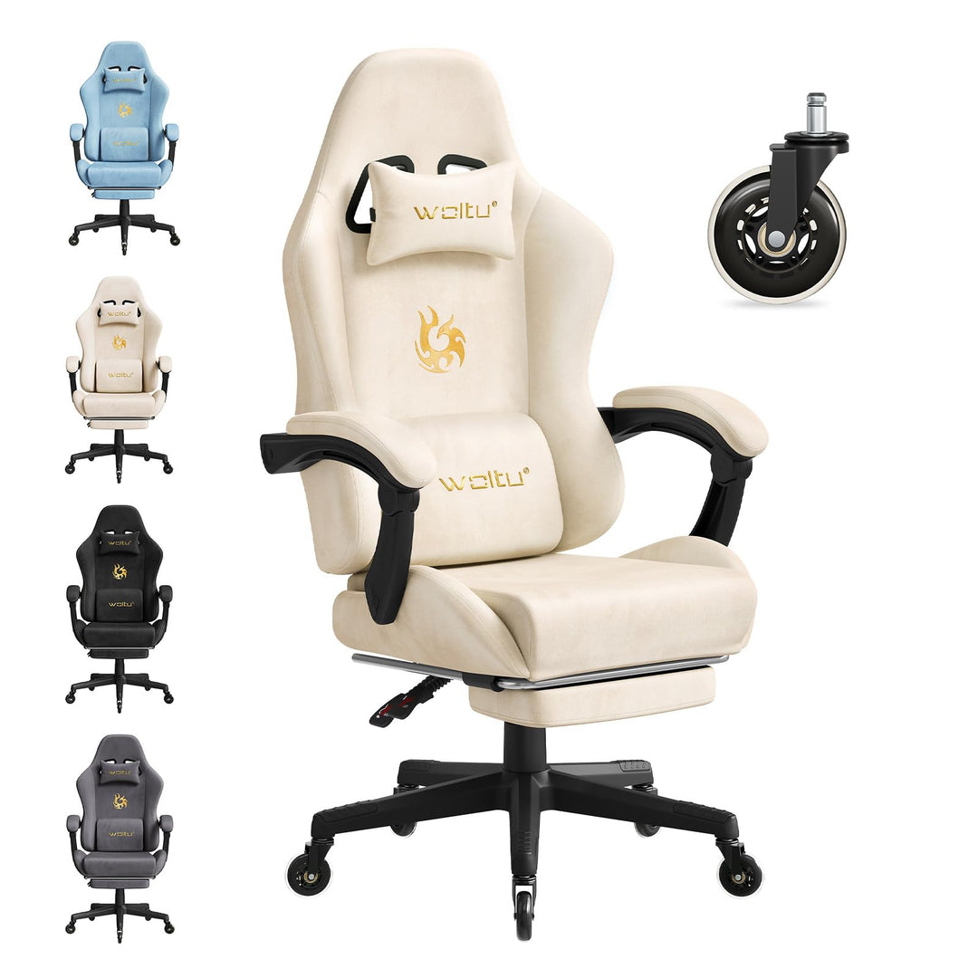 WOLTU Gaming Stuhl,Erwachsenen Computersessel,mit Gummi-Stuhlrollen,Beige | Ergonomisch, mit Verstel