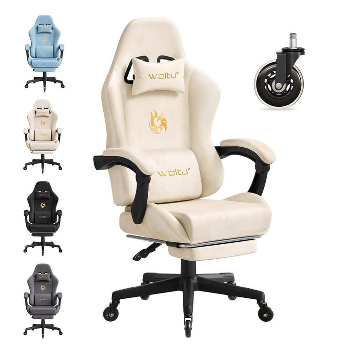 WOLTU Gaming Stuhl,Erwachsenen Computersessel,mit Gummi-Stuhlrollen,Beige | Ergonomisch, mit Verstel