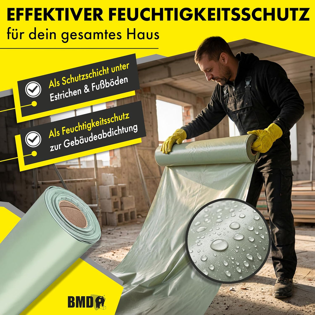 BMD Baufolie Typ 100 transluzent 4mx25m (100m²) Schutzfolie Bauplane Abdeckfolie Estrichfolie… TYP 1
