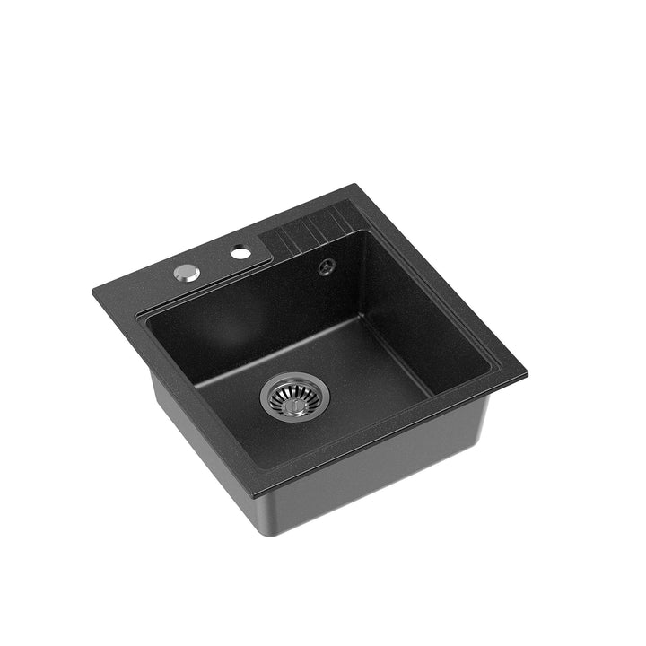 VBChome Spüle 52 x 50 cm Schwarz Tiefes Becken 20cm Küche Einbauspüle Verbundspüle Küchenspüle Einze