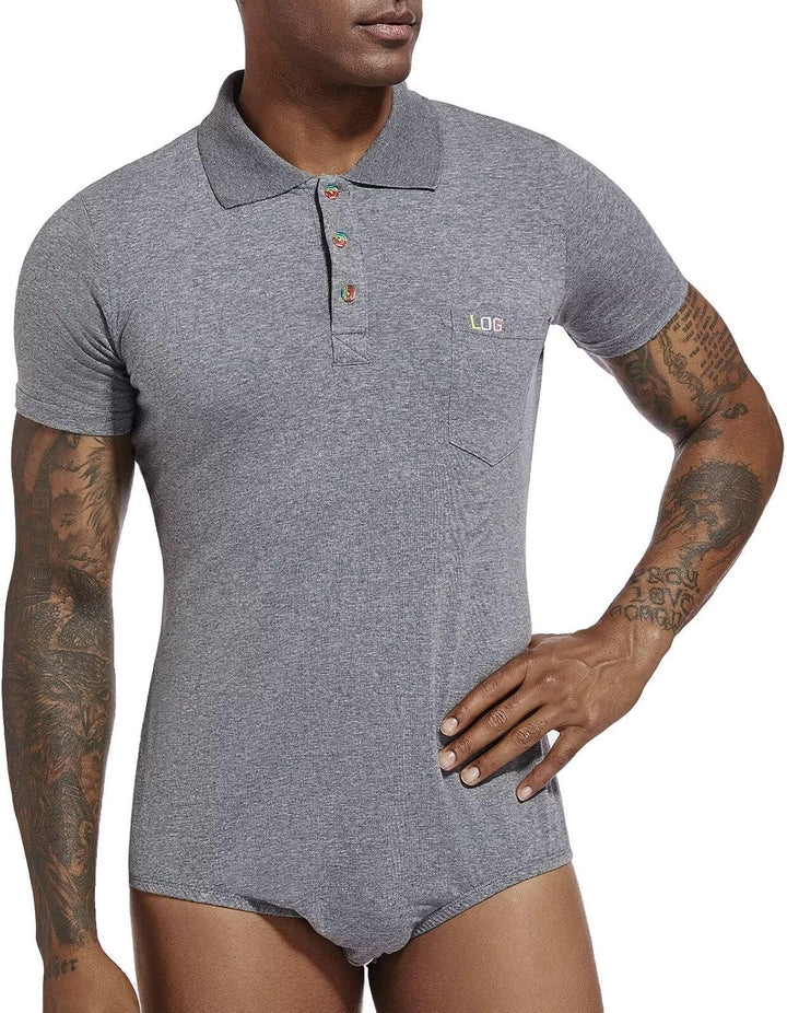 Landofgenie Herren Kurzarm Bodysuit Crotch Shirt Romper Plus Size Bodysuit Herren One Piece Pyjamas