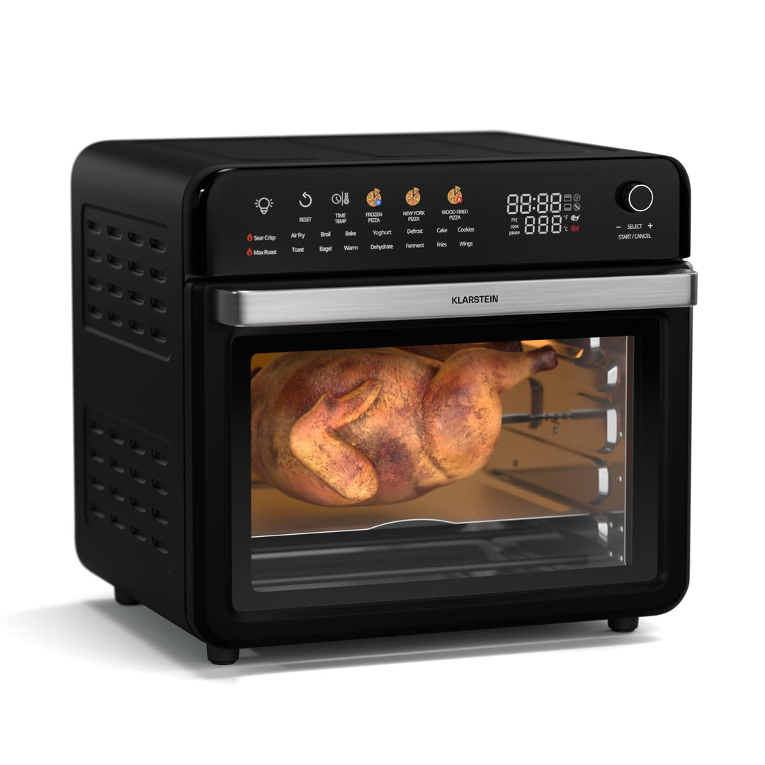 Klarstein AirGlaze Digital Heissluftfritteuse – 34 L, 2200 W, 19 Programme, Rotisserie, Touch Displa
