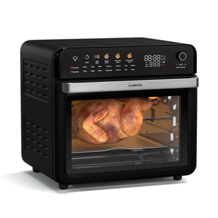 Klarstein AirGlaze Digital Heissluftfritteuse – 34 L, 2200 W, 19 Programme, Rotisserie, Touch Displa