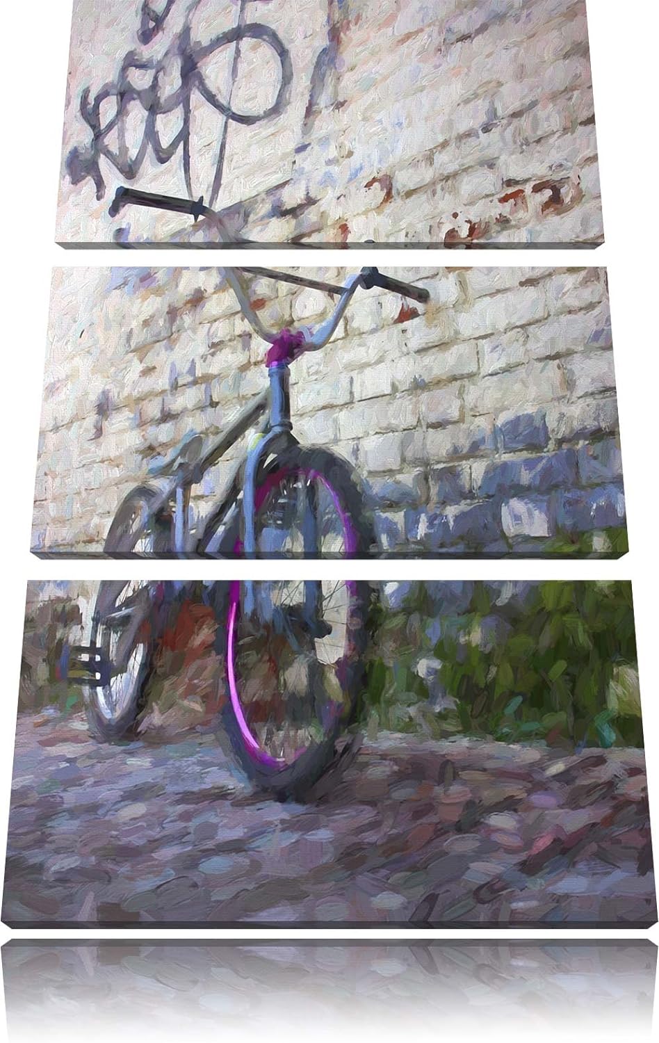 Pixxprint Fahrrad vor Graffitiwand 3Teiler 120x80 cm Leinwandbild Wandbild Kunstdruck