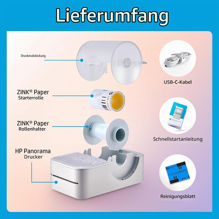 HP Sprocket Panorama Instant- Tragbarer Farbetiketten- und Fotodrucker (Grau). Personalisieren Sie D