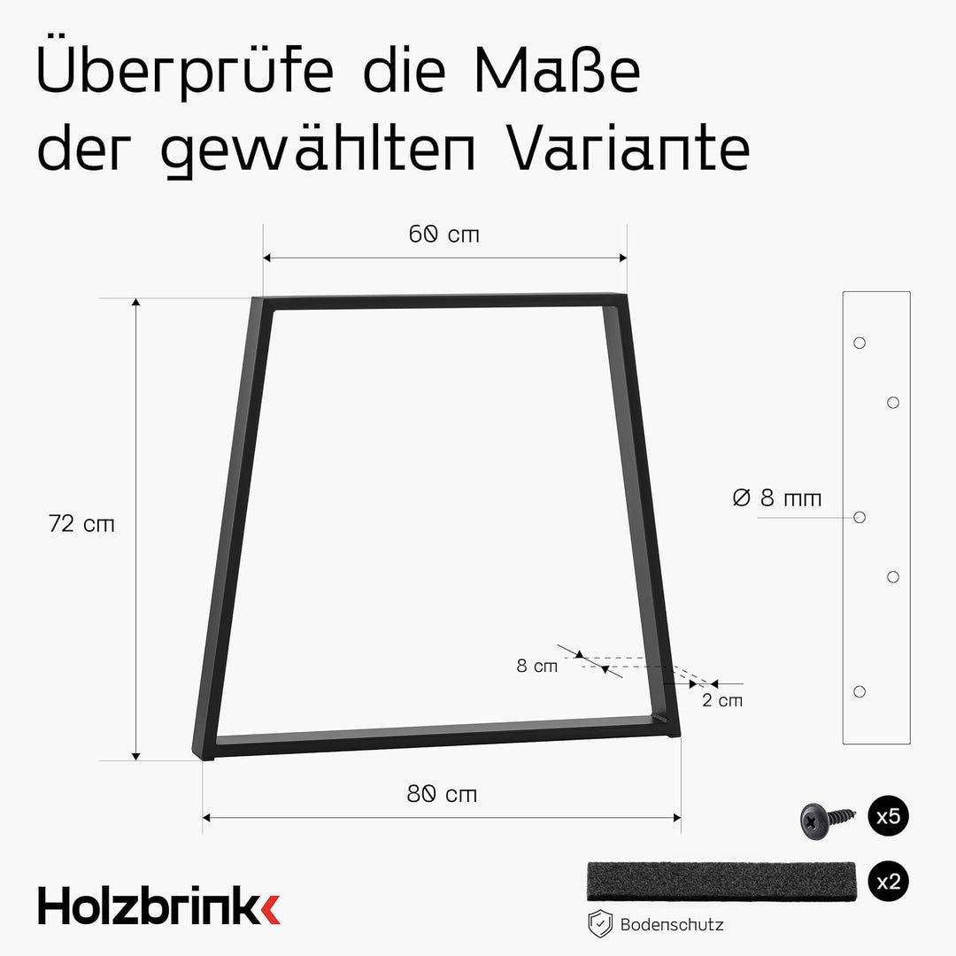 HOLZBRINK Tischbeine Trapez für Esstisch/Schreibtisch, 60/80x72cm, Schwarz, 1 Stück, HLT-20-C-FF-900