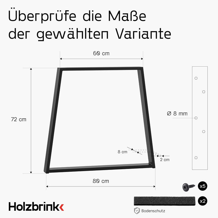 HOLZBRINK Tischbeine Trapez für Esstisch/Schreibtisch, 60/80x72cm, Schwarz, 1 Stück, HLT-20-C-FF-900