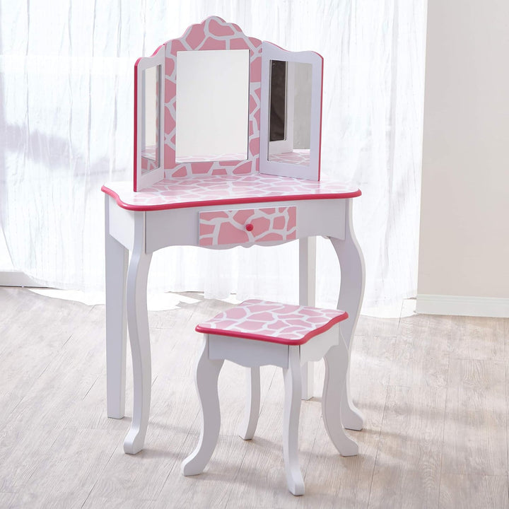 Teamson Kids Kinder Schminktisch mit Spiegel und Hocker Frisiertisch TD-11670D Rosa / Weiss, Rosa /