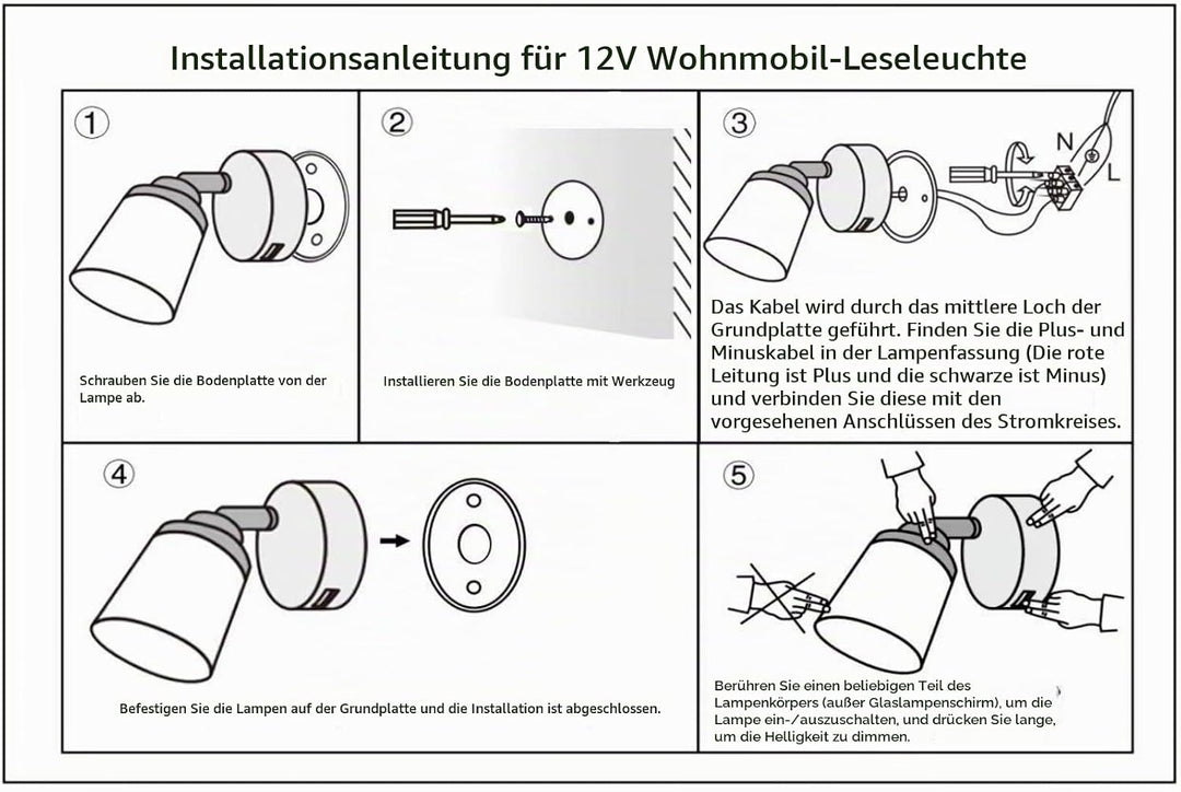 Intckwan 12 Volt Led Lampen Wohnmobil, 12v LED Leselampe Wohnwagen mit USB, 3W, Taktile Dimmschalter