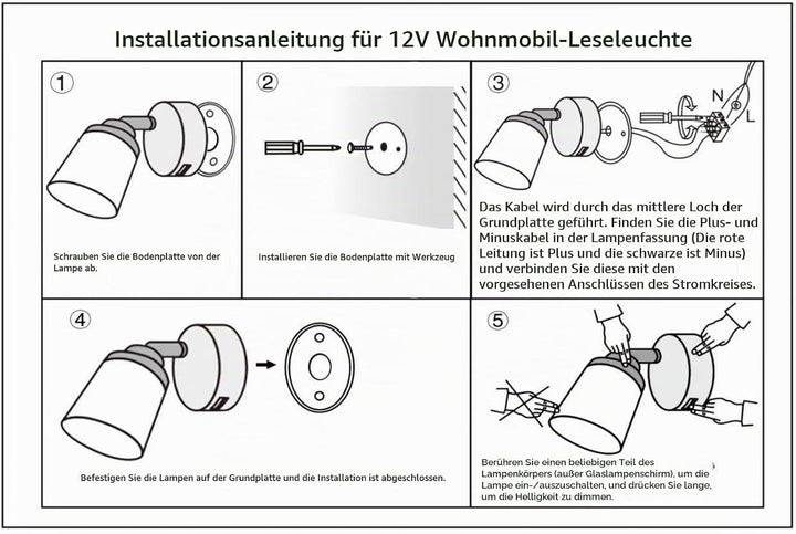 Intckwan 12 Volt Led Lampen Wohnmobil, 12v LED Leselampe Wohnwagen mit USB, 3W, Taktile Dimmschalter