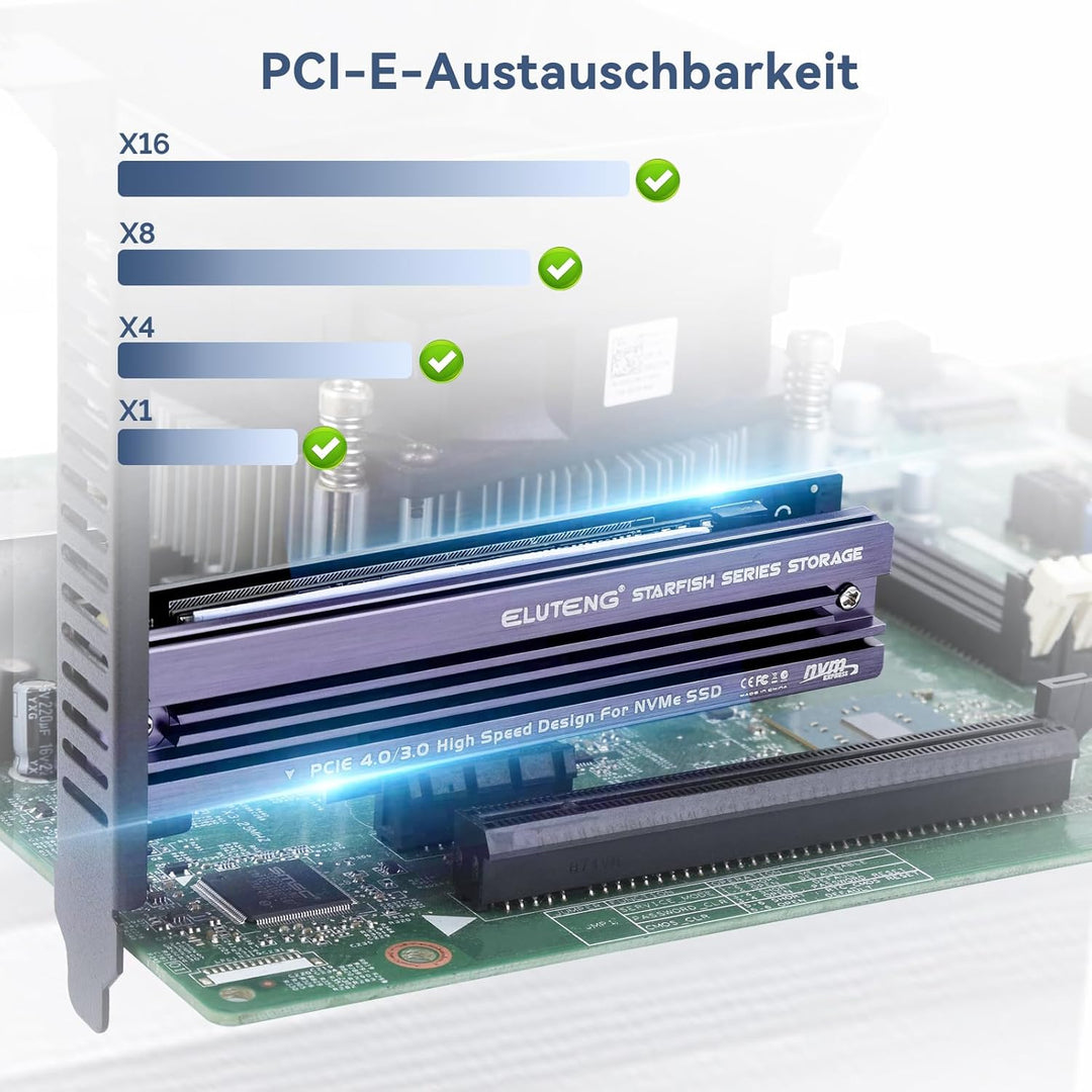 ELUTENG M.2 NVMe zu PCIe 4.0 X1 Adapter Karte, Aluminium-Kühlkörper-Lösung, M.2 SSD PCI Express NVMe