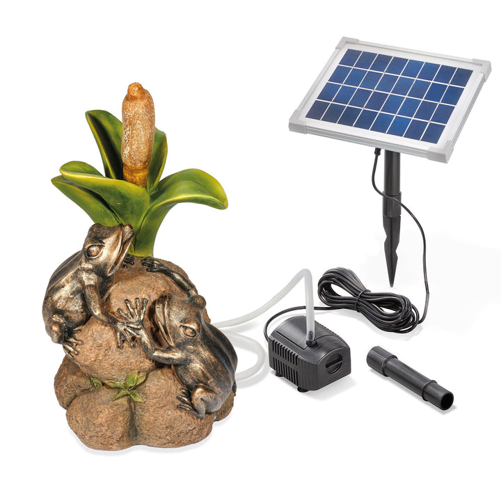 Esotec Solar Wasserspeier Set Frösche Rohrkolben, Solarpumpe, Teichfigur Gartenfigur Gartenstatue, T
