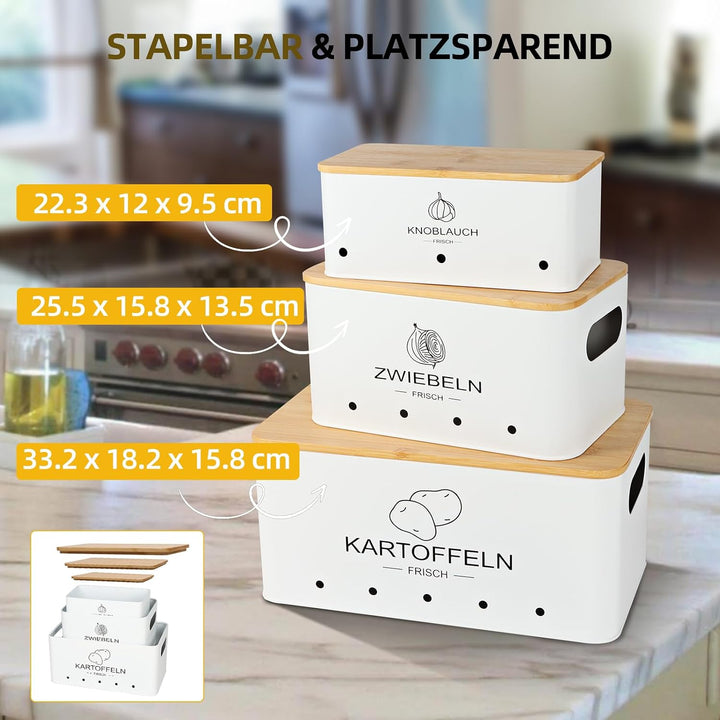 3er Set Kartoffel Aufbewahrungsbox Weiss - Rechteckiger - Kartoffel Zwiebel Knoblauch Aufbewahrung -
