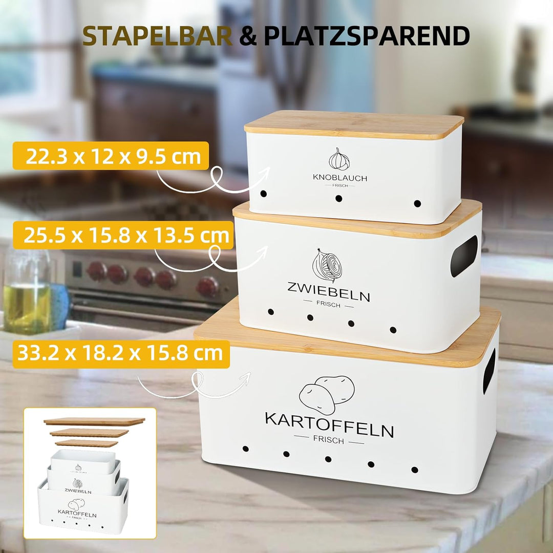 3er Set Kartoffel Aufbewahrungsbox Weiss - Rechteckiger - Kartoffel Zwiebel Knoblauch Aufbewahrung -