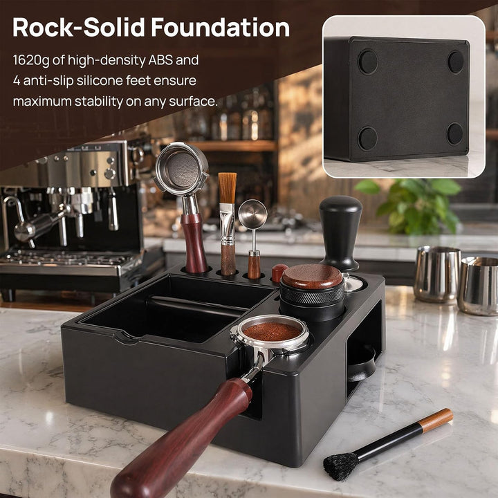 Espresso Tamperstation 51-54-58mm Tamperstation mit Abklopfbehälter 8-in-1 Coffee Tamping Station Sc