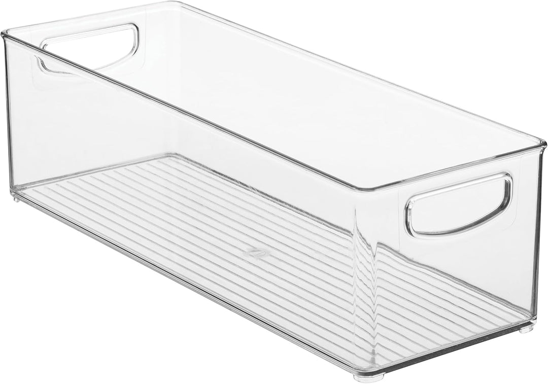InterDesign iDesign stapelbarer Aufbewahrungskorb aus recyceltem Kunststoff mit Griffen, transparent