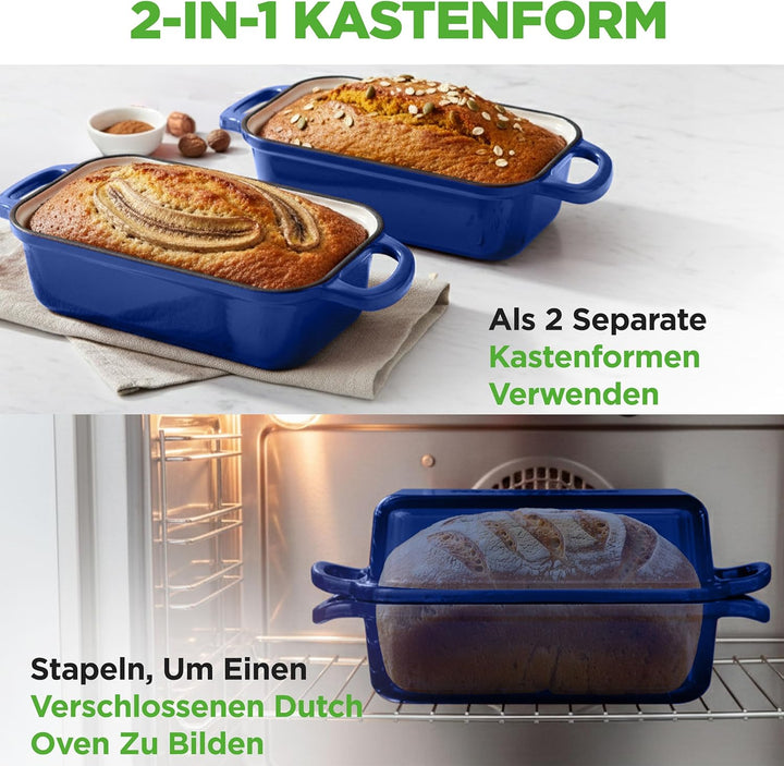 NutriChef Gusseisen Topf - Brotbackform mit Deckel - 22,9 cm Kastenform für Sauerteigbrot, emaillier
