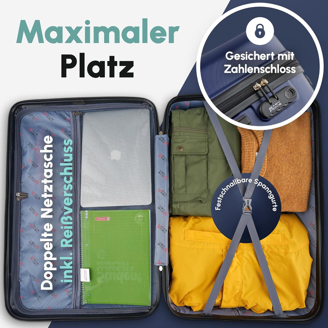 Easy Move Koffer Gross XL 74x50x29cm - Stabiler Hartschalenkoffer Reisekoffer mit 4 Rollen 360° leis