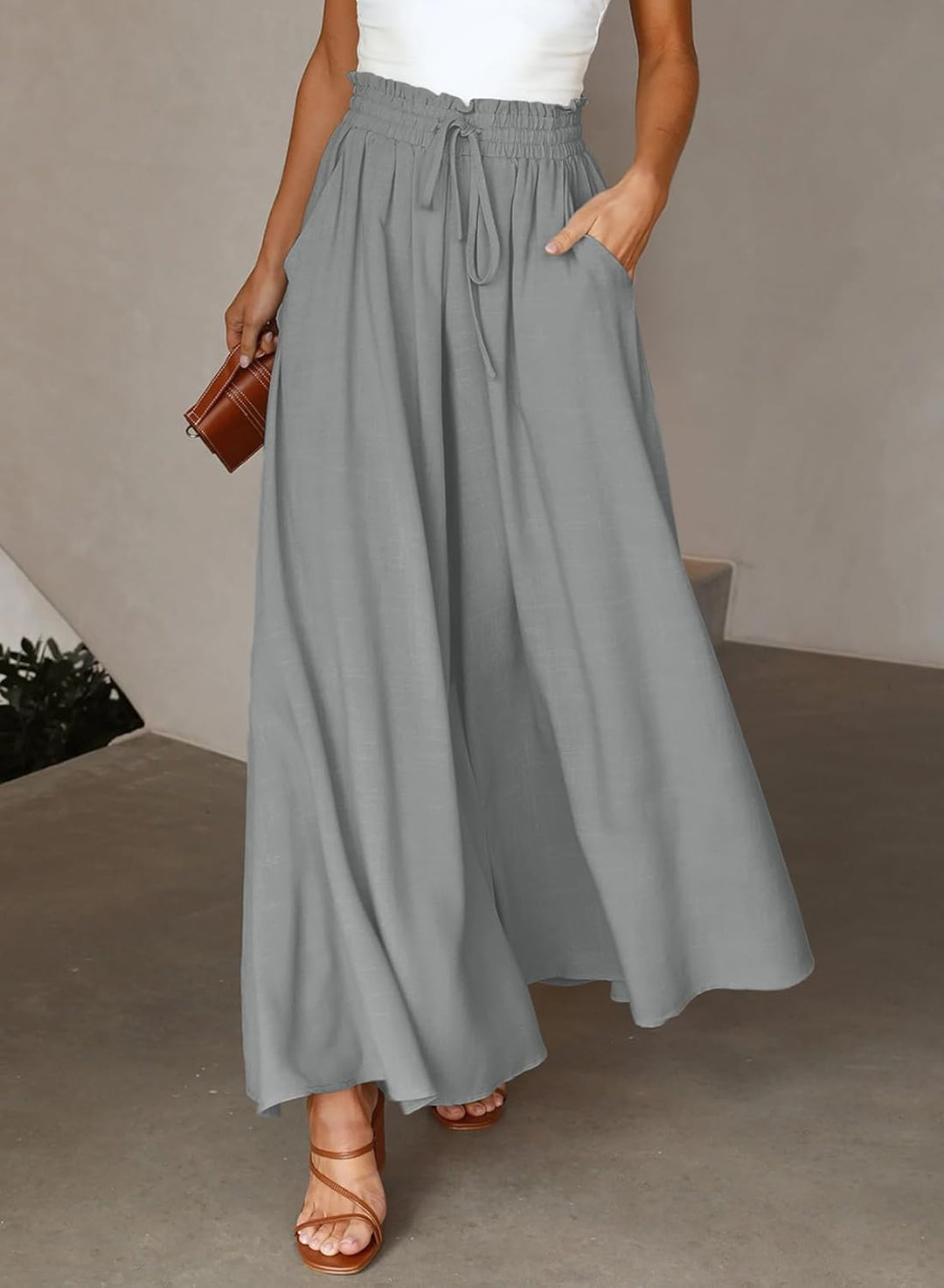 Dokotoo Sommerhose Damen Leicht Palazzo Hose Elegant Sommer High Waist Baggy Freizeithose Baumwolle