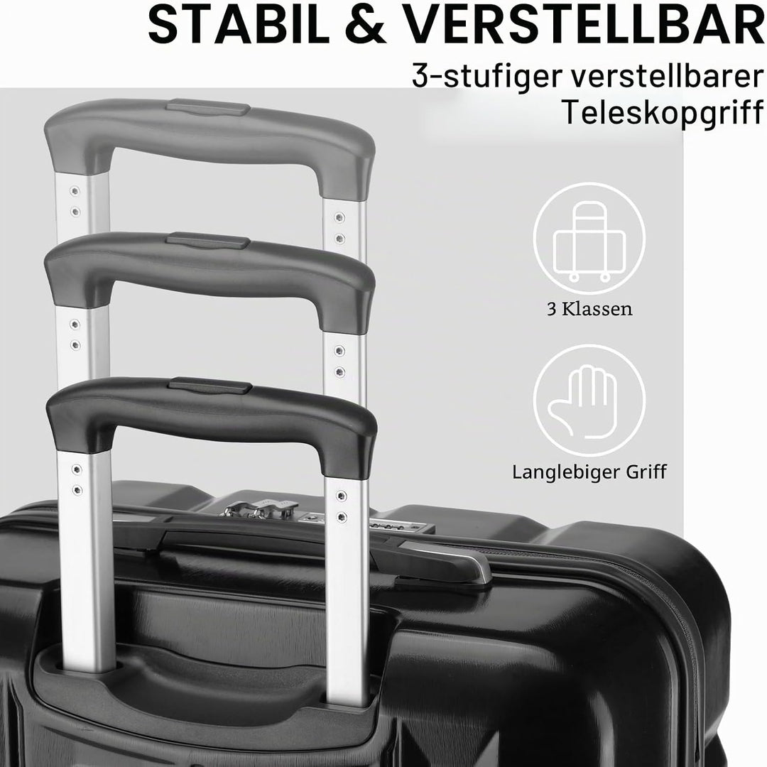 KONO Handgepäck Zwillingsrollen-ABS-Hartschalenkoffer 54x34x22cm, 4 Rollen, Schwarz Schwarz Handgepä