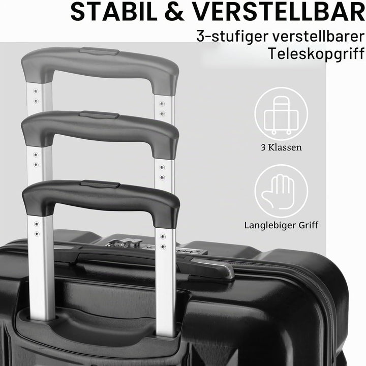 KONO Handgepäck Zwillingsrollen-ABS-Hartschalenkoffer 54x34x22cm, 4 Rollen, Schwarz Schwarz Handgepä