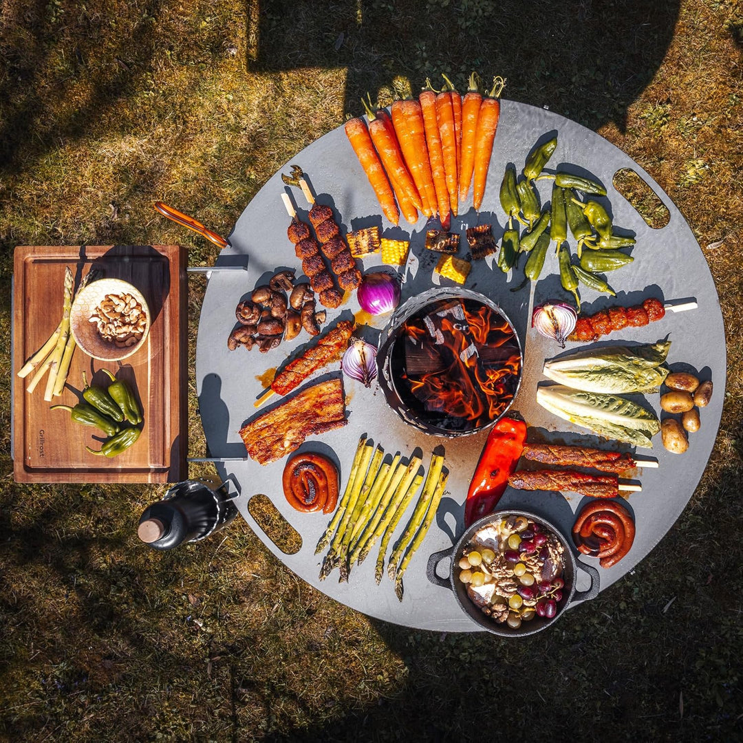 Grillrost.com Das Original Bretthalter für alle Feuerplatten mit 3-12mm Stärke | Buchenholz und Edel