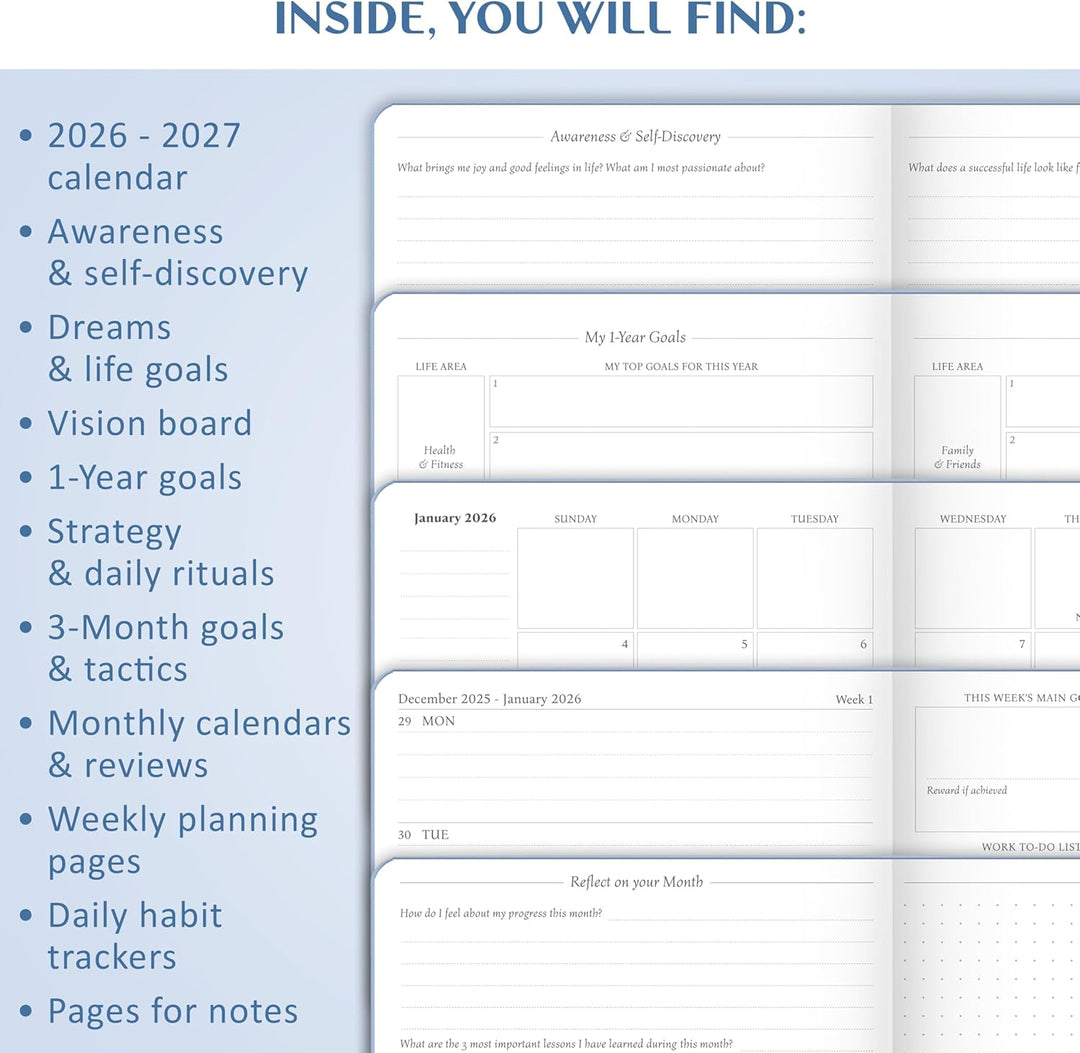 Legend Planner Januar 2024 – Januar 2025, datierter Wochen- und Monatsplaner, um Ihre Ziele zu errei