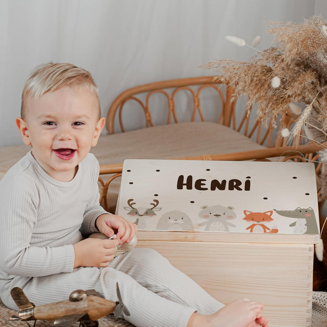 KIDSMOOD - Erinnerungsbox Baby, personalisierte Holzkiste mit Deckel, Ideal zur Aufbewahrung von Eri