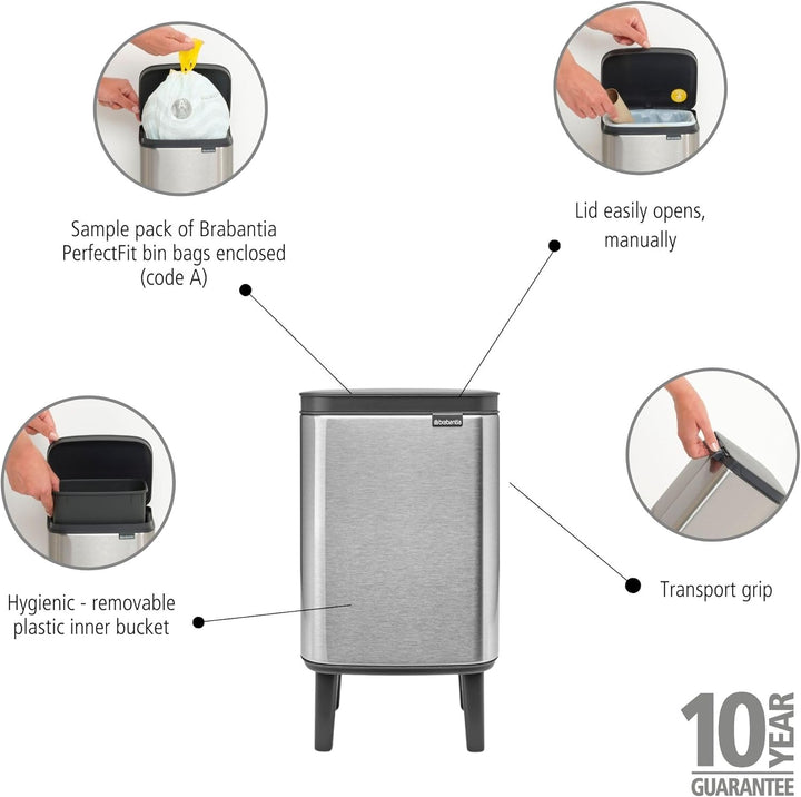 Brabantia - Mülleimer Bo Hi 4L mit Soft-Close-Deckel, herausnehmbarem Inneneimer und Transportgriff