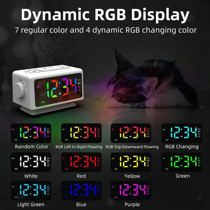 DollaTek Multifunktionaler FM Radio Wecker RGB Spiegel LED Digitalanzeige Desktop Ladeuhr mit Dual U